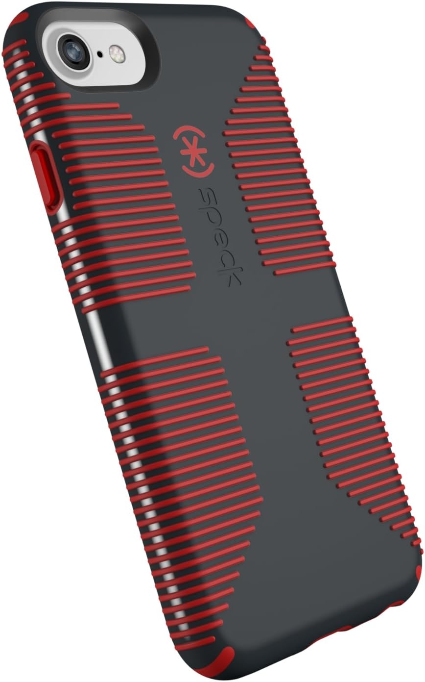 Speck Products CandyShell Grip Cell Phone Case for iPhone 8/7/6S/6 - Charcoal Grey/Dark Poppy Red