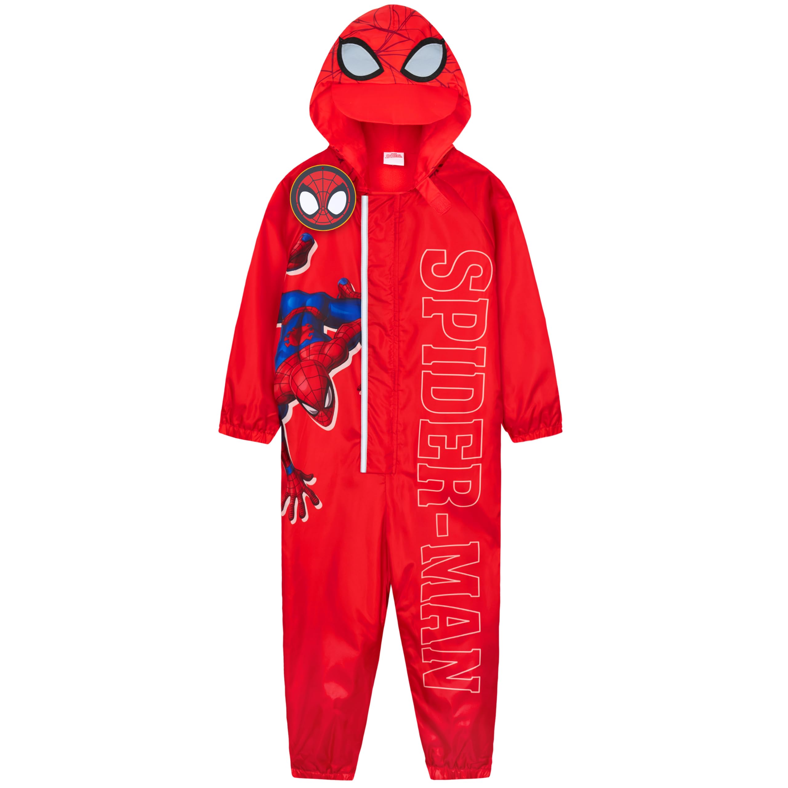 Get Trend Marvel Spiderman Puddle Suit for Boys, Hooded Water Resistant Paddle Overalls, Fleece Lining Rain Suit, All in One (3-4 Years, Red Spiderman)