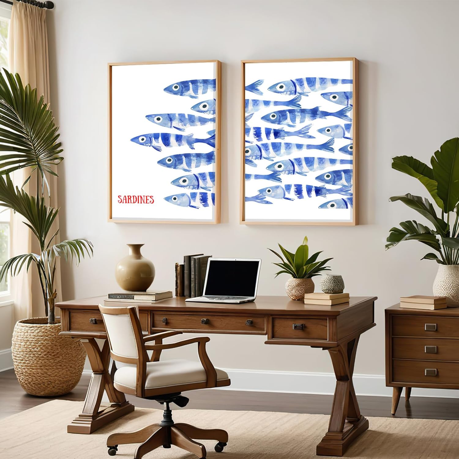 Kitchen Wall Art Restaurant Minimalist Wall Art Beach Room Decor Animal Sea Life Still Life Aesthetic Prints Modern Sardine Fish Poster for Living Room Bedroom Dorm Set of 2 UnFramed 16x24 Inch Decor - Image 3