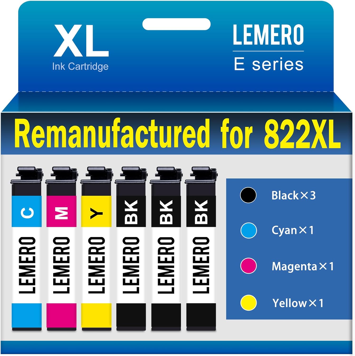 Product image of LEMERO Remanufactured for 822XL Ink Cartridges Replacement for Epson 822 822 XL Ink Combo Pack for Workforce Pro WF-3820 WF-3823 WF-4820 WF-4830 WF-4833 Printer (3 Black 1 Cyan 1 Magenta 1 Yellow)