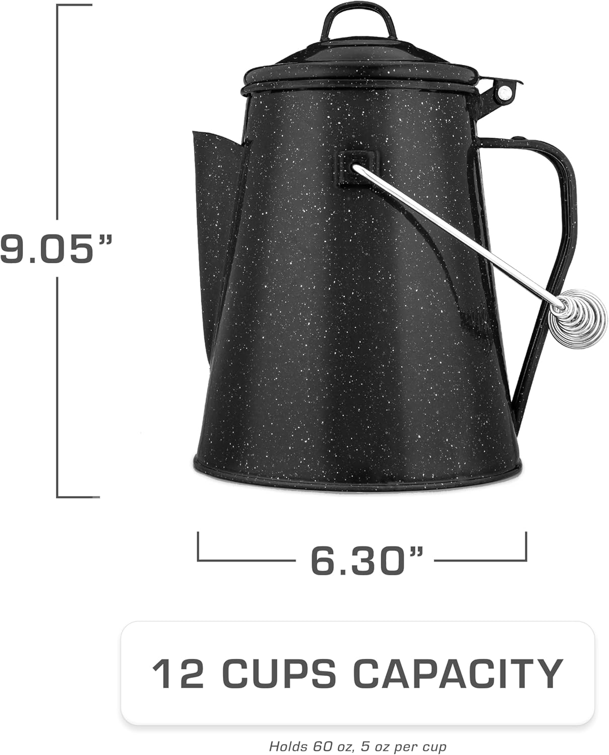 COLETTI Classic Camping Kettle 60 oz — Tea and Camp Kettle, NO Aluminum or Plastic, Ideal for Boiling Water [Black Enamel]