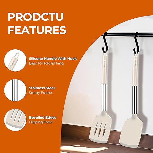 Miniatura 4 de Juego de 2 espátulas de silicona sólidas y ranuradas, para voltear huevos, panqueques de pescado, a prueba de arañazos para sartenes antiadherentes,