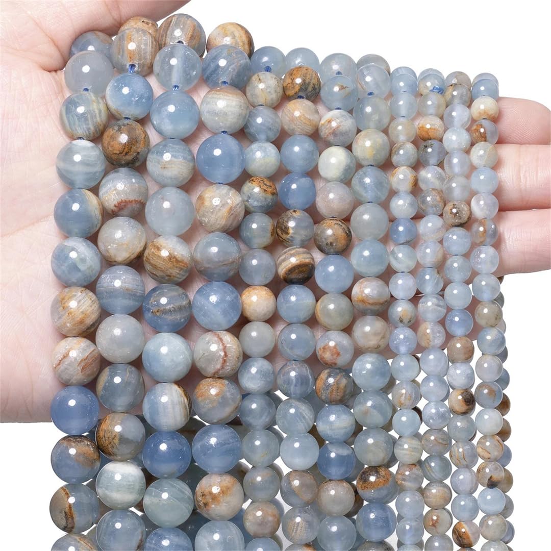 6 cuentas espaciadoras redondas de piedra natural de calcita azul de 8 mm para joyas, collares, pulseras, manualidades