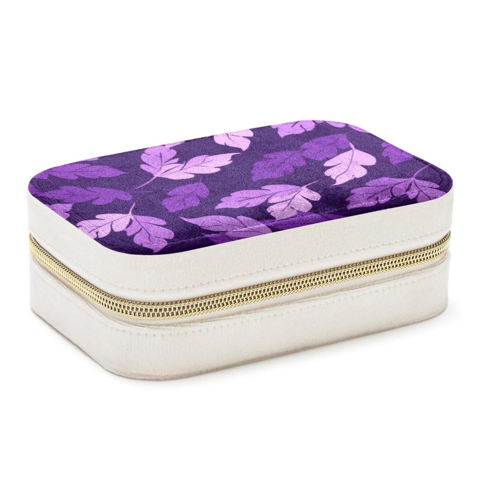 Boîte à bijoux spacieuse au motif feuilles violettes avec finitions haut de gamme