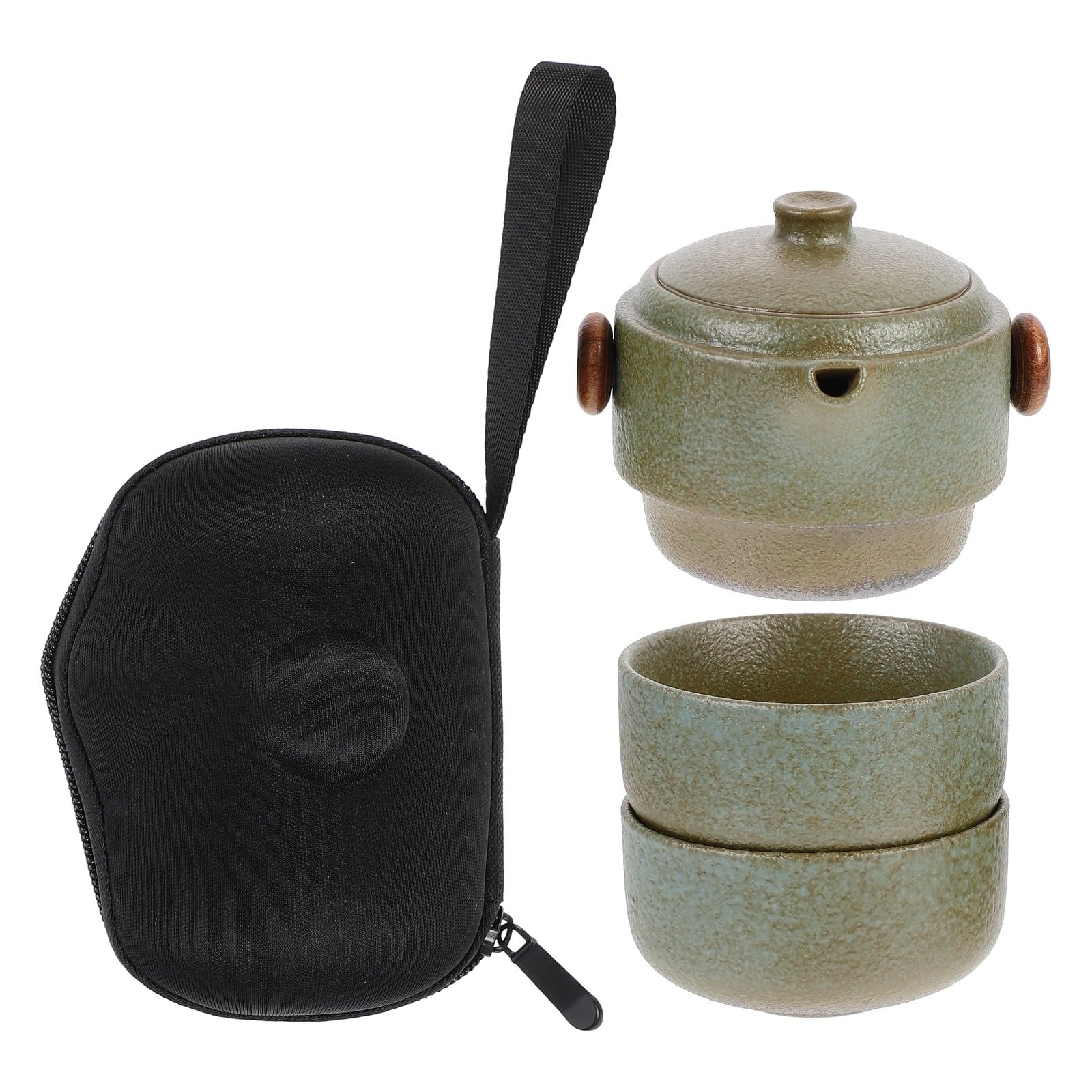 Juego de Té Portátil de Viaje Diseño Asa para Fácil Almacenamiento y 2 Tazas Kung Fu Tetera de Cerámica Verde Adecuado para Amigos y Aficionados del Té en Casa o Viajes