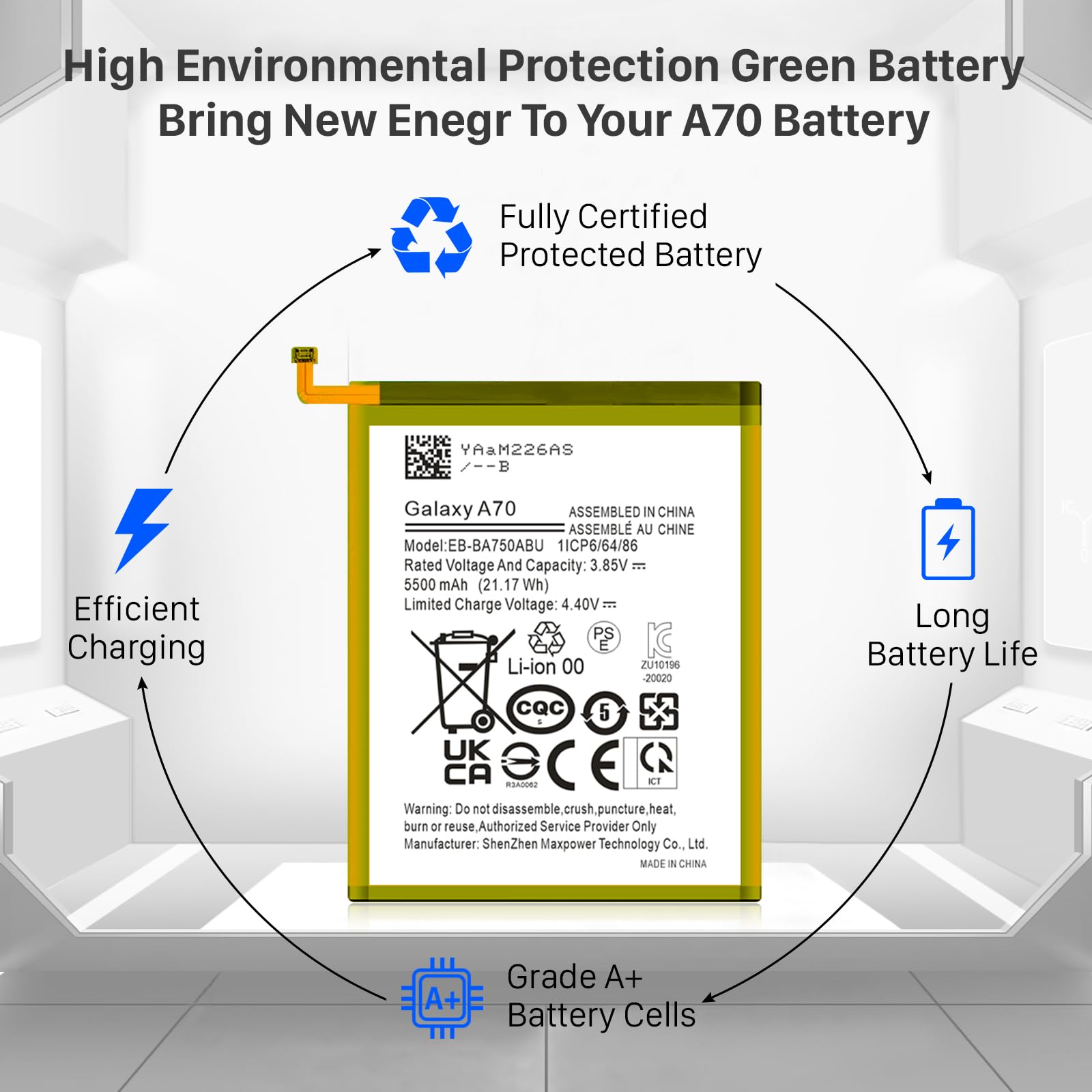 Akku für Galaxy A70, 5500 mAh Ersatzakku für Galaxy A70 SM-A705F, SM-A705FN, SM-A705GM, SM-A705MN, SM-A7050, SM-A705W mit professionellem Ersatzwerkzeug-Set