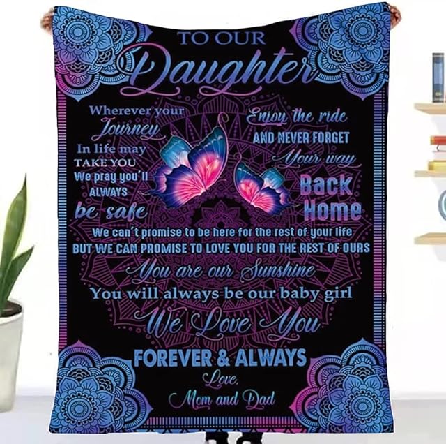 QQYXCA Daughter Gifts From Mum,Letter Blanket To My Daughter,To My Daughter Blanket From Mum And Dad,To My Daughter Personalised Gift Daughter Christmas Birthday Gift Bed Blanket Throw (E,130x150cm)