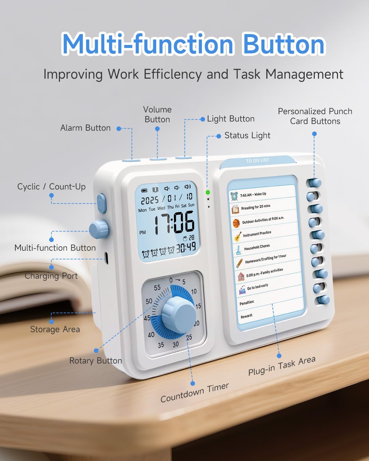 Visual Timer for Kids with Planning Board, 3-in-1 Visual Schedule for Kids with Autism & ADHD, Chore Chart for Home, School, Classroom, Desk