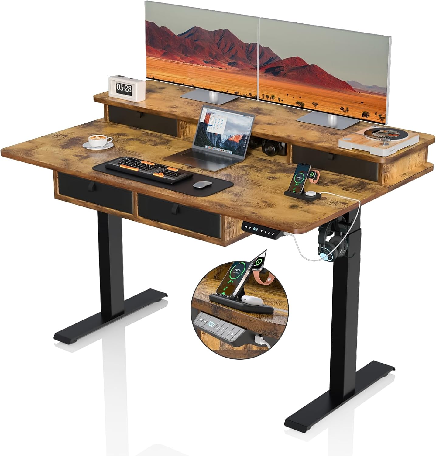 Standing Desk with 4 Drawers, 48” x 30” Electric Adjustable Height Widened Stand Up Desk with Storage, Ergonomic Desk with USB Charging Port, Sit Stand Desk for Home, Office, Workstation Standing Desk with 4 Drawers, 48” x 30” Electric Adjustable Height Widened Stand Up Desk with Storage, Ergonomic Desk with USB Charging Port, Sit Stand Desk for Home, Office, Workstation