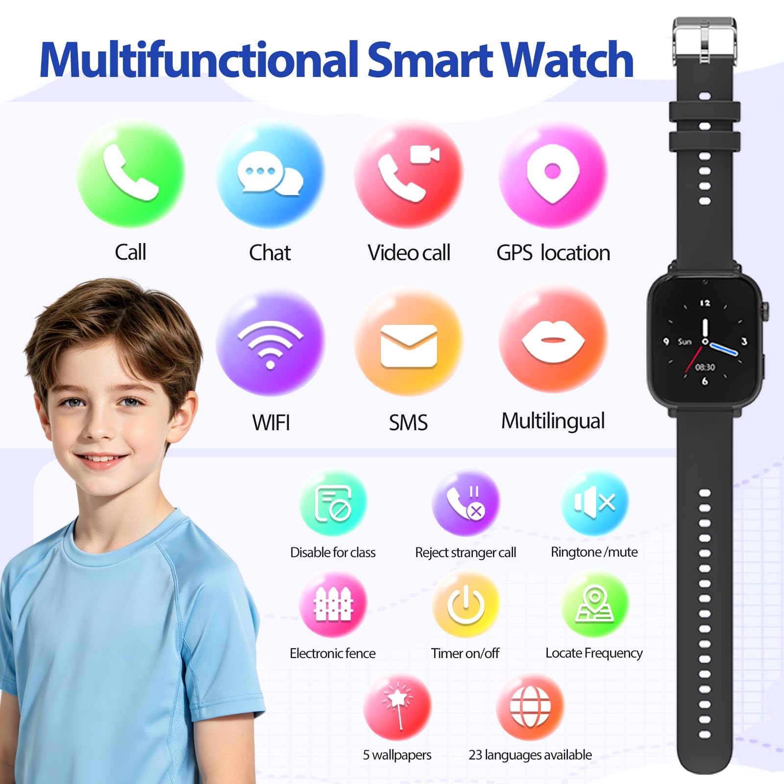 Reloj Inteligente Niño, Reloj GPS Niños con Localizador y Llamadas, Negro | 4G Smartwatch Niños WIFI/Recibir SMS/SOS Chat de Voz, Modo Clase Juegos Cámara, Regalo para Niñas niños 4-12 años Regalo