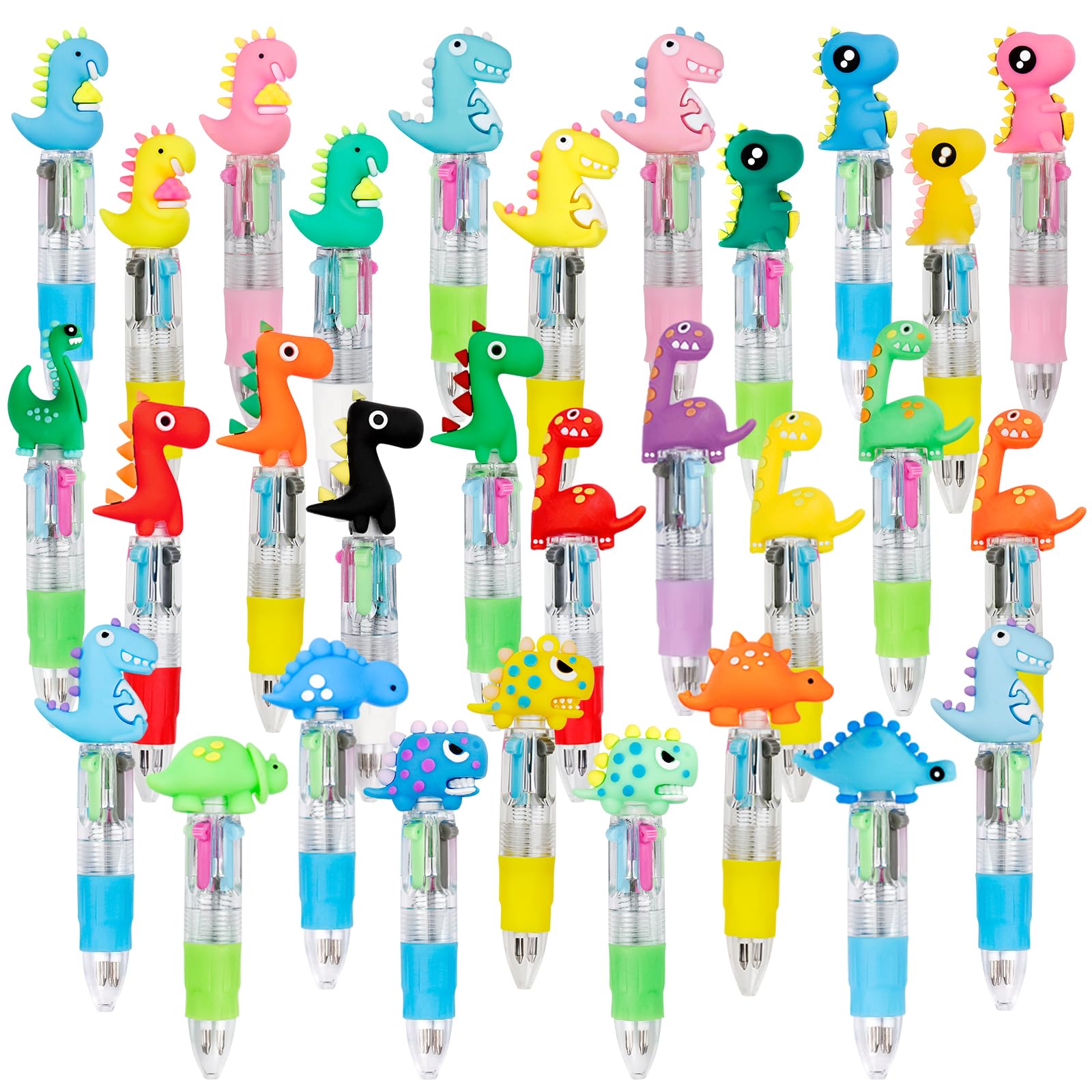 CZWZ 30Pcs Mini Multicolor Pens in One 4-in-1 Cute Pens Bulk for Kids, Ballpoint Pen for Birthdays and Children's Parties, Fun Gifts Assorted Ink Kawaii Pen(Dinosaur)