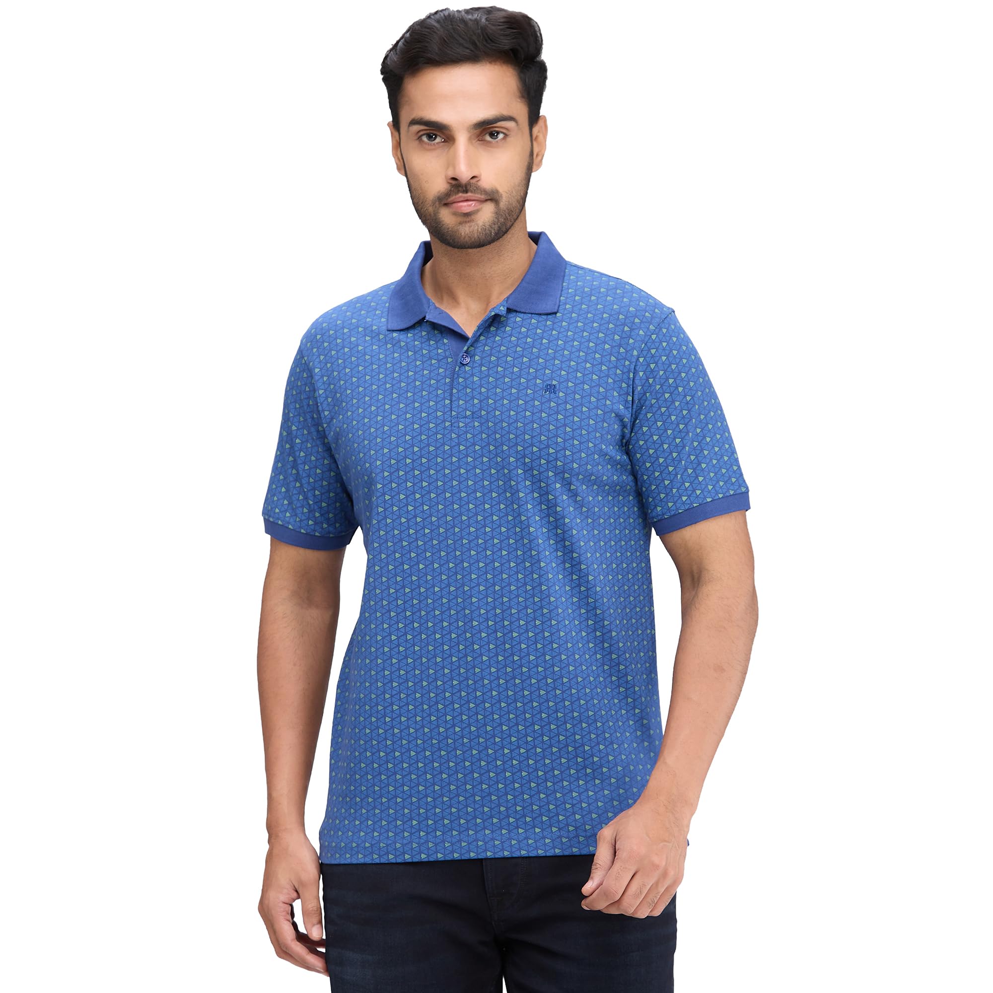 raymond Men's Pure Cotton Print Pattern Modern Fit Polo Collar Polo Neck Half Sleeve Casual T-Shirt-picture-19