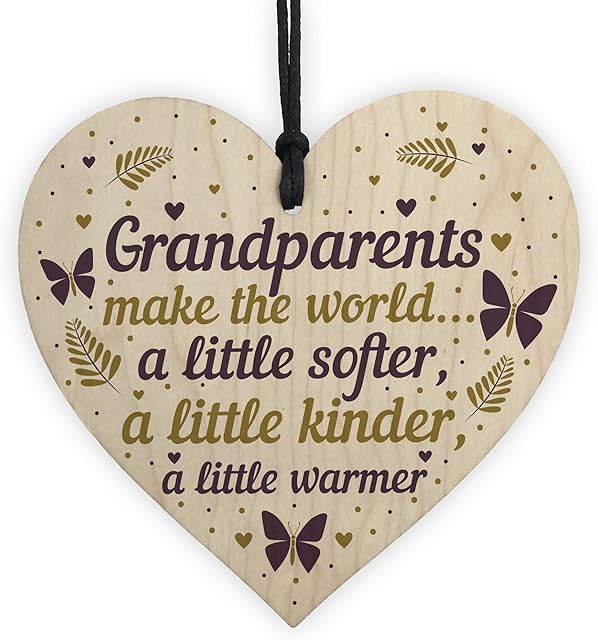 RED OCEAN Handmade Wooden Heart Grandparent Gifts For Grandma Grandpa Nan Grandad Birthday Christmas Thoughtful Present
