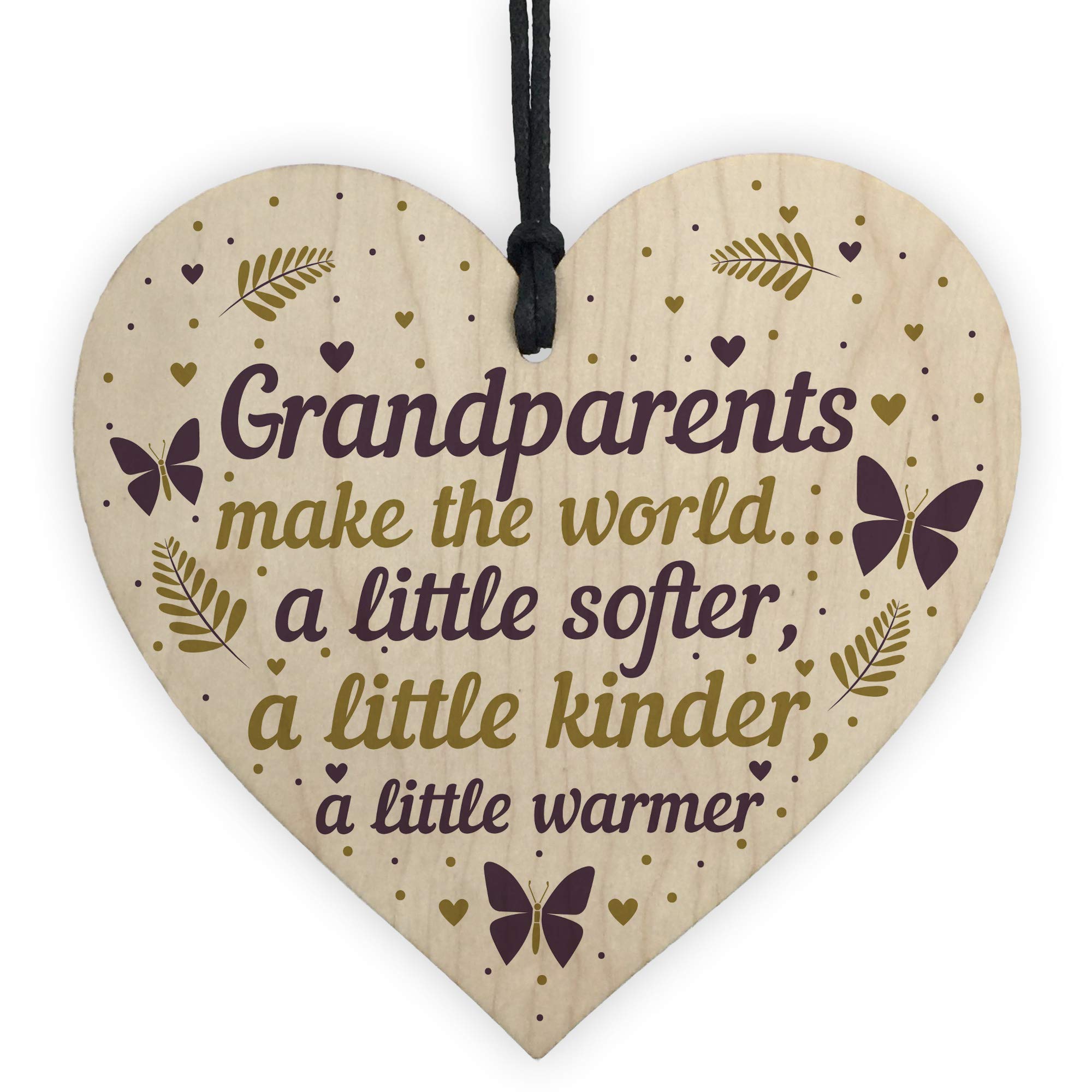 Red Ocean Brown Handmade Wooden Heart Grandparent Gifts For Grandma Grandpa Nan Grandad Birthday Christmas Thoughtful Present