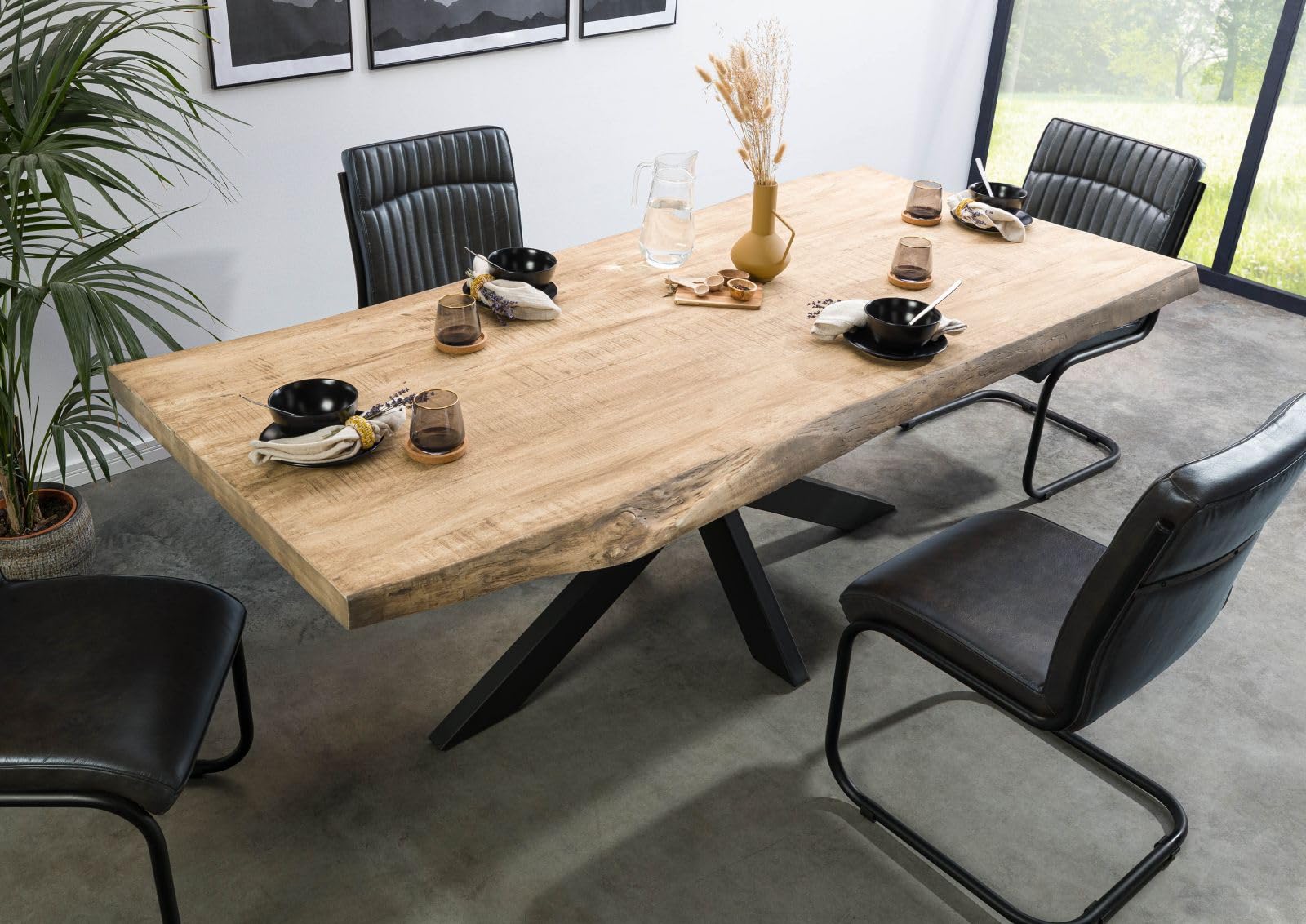 MASSIVMOEBEL24.DE Tavolo da Pranzo Mango Beige Laccato Freeform