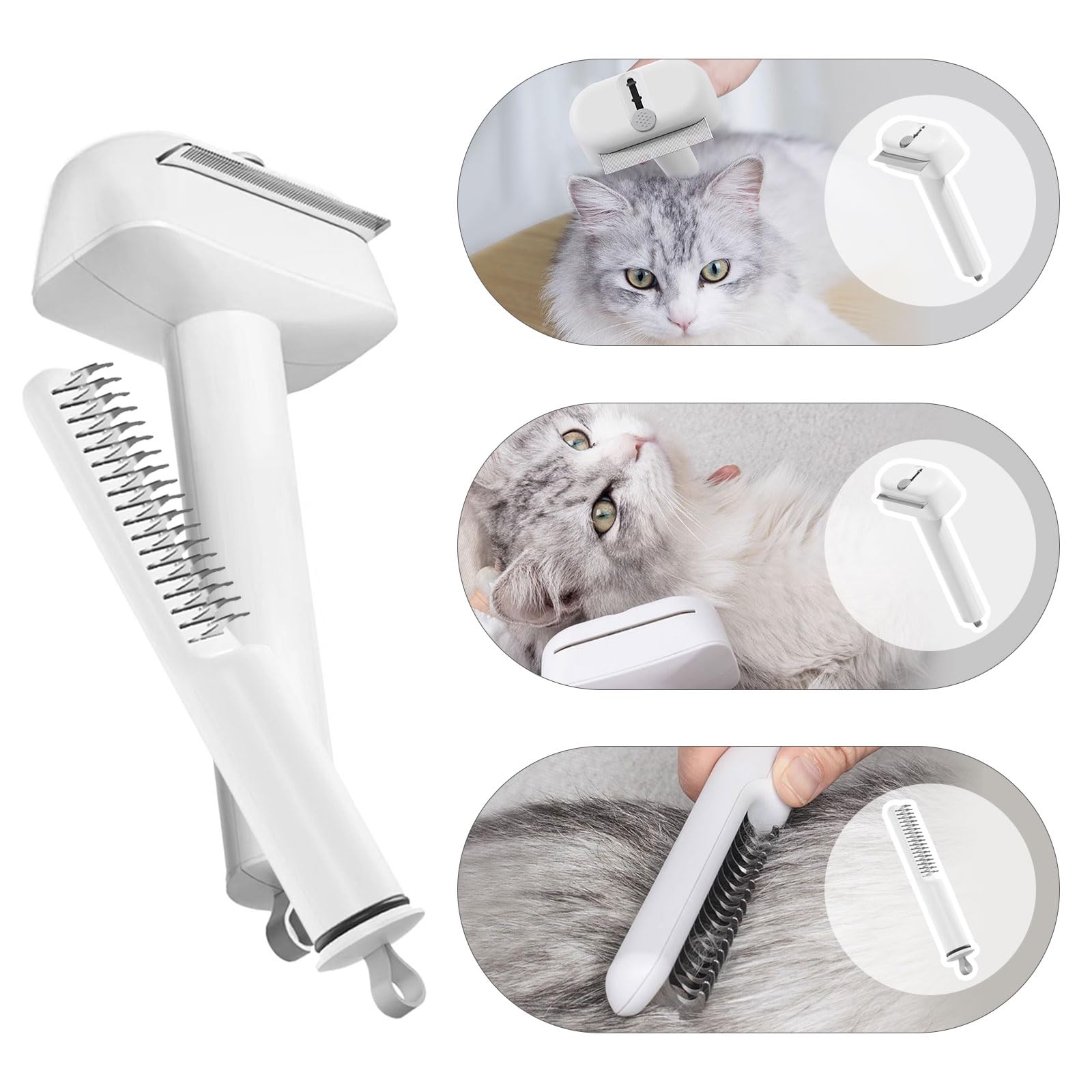 GHOSTCAT ペット用ブラシ 猫用ブラシ 犬猫兼用 ３in1毛取り簡単 抜け毛除去 多機能 痛くない 猫 犬 換毛期 短毛・長毛対応 猫の毛取りクリーナーク ペット用品 ホワイト