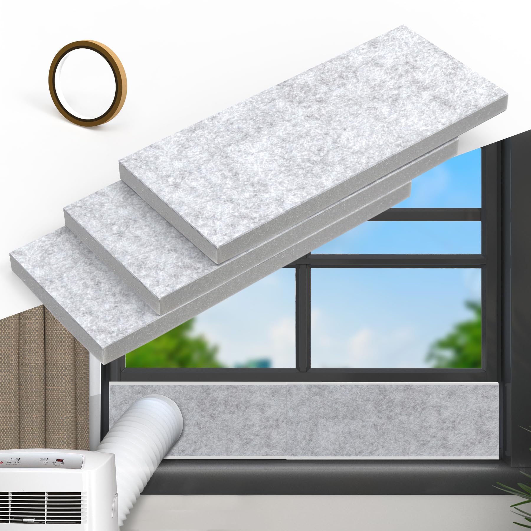 Flamorrow Insulated Foam Panels for Portable AC Window Seal Kit, Sturdy & Thick Air Conditioner Insulating Panel, Adjustable AC Window Seal Panels for Seal Heat, Fill Gap, Reduce Noise, 3 Pack