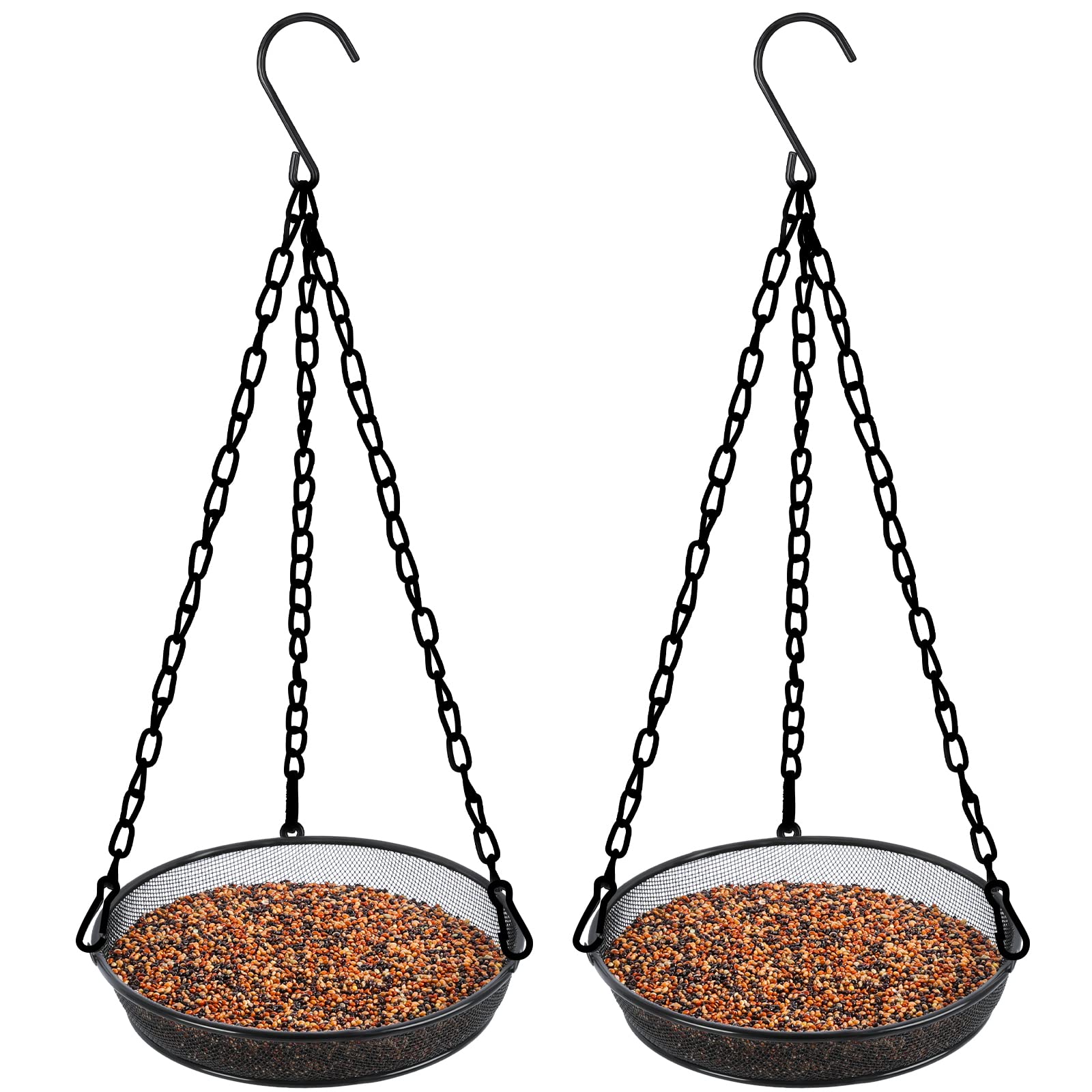 Gtongoko 2 Pack Hanging Bird Feeder Tray, Metal Mesh Platform Feeders for Birds, Outdoor Garden Decoration for Attracting Birds