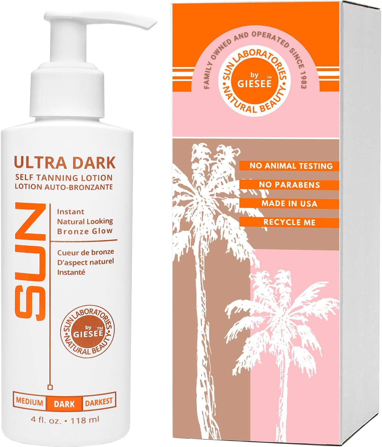Sun Laboratories By Ultra Dark Self Tanning Lotion 4 oz - Organic Sunless Tanner for Dark Tones, Long Lasting Sun Labs Sun Self Tanner, Ideal for Tanning Bed and Sunless Tanning
