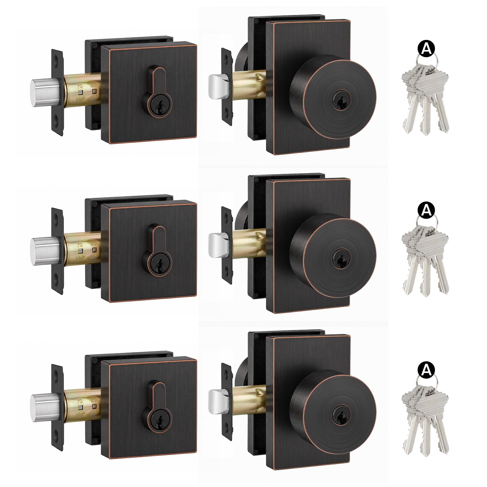 Brushed Gold Door Lock Set - Keyed Alike & Deadbolt -22 Brushed Gold Door Lock Set - Keyed Alike & Deadbolt -22