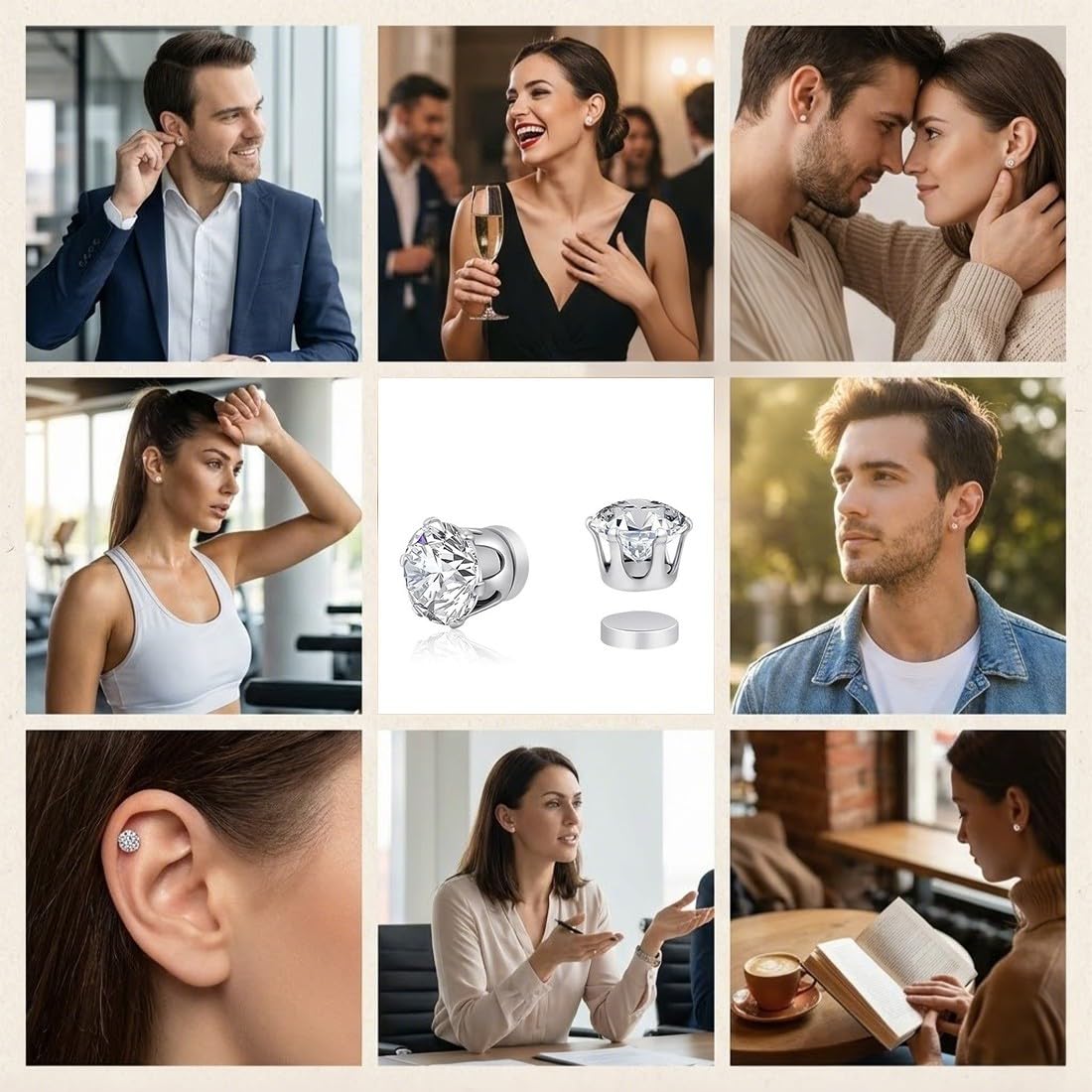 Confezione da 10 Orecchini Magnetici Donna e Uomo Zircone Lucido Orecchino Magnetico Uomo Senza Buco Eleganti Clip per Orecchie 4mm-8mm Accessori di Moda Regalo