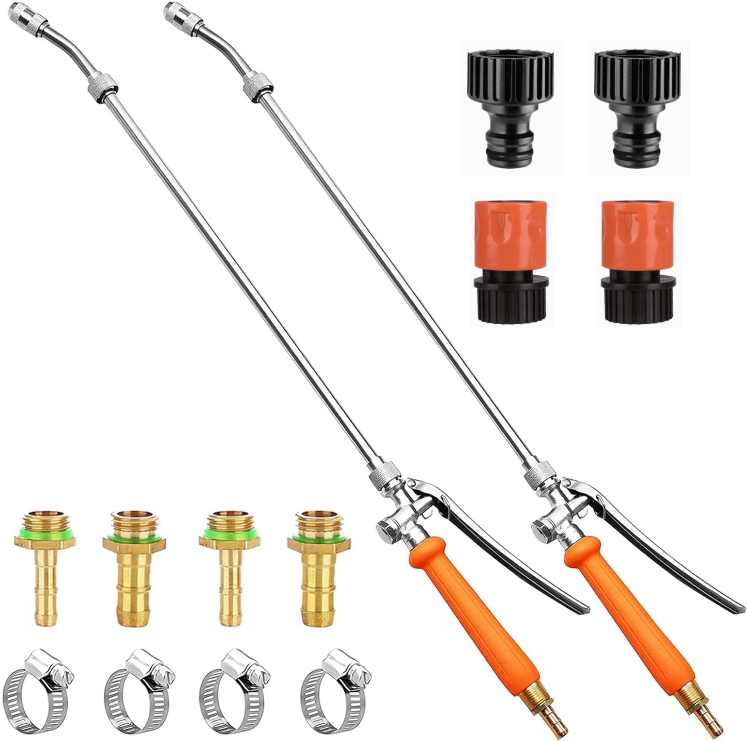 Metal Sprayer Wand Compatible with CHAPIN,1/4" & 3/8" Brass Barbs Sprayer Wand Replacement, Stainless Steel Sprayer Wand with Shut off Valve & 2 Hose Clamps (2 PCS)