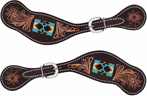 CHALLENGER Caballo Occidental Floral Tooled Cuero Con Cuentas Incrustaciones Vaquero Rodeo Botas Espuela Correas 74188 disponible en Yaxa Costa Rica