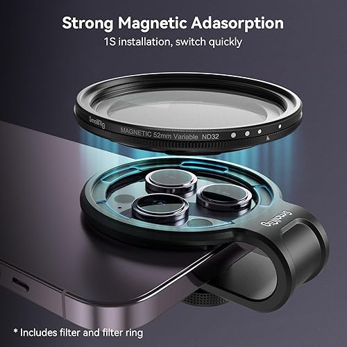 Miniatura 3 de SmallRig Kit de filtro ND magnético variable de 2.047 in, ND2-ND32 (1-5 paradas) filtro VND con anillo de filtro magnético universal, kit de filtro
