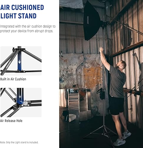 Miniatura 3 de NEEWER Soporte de luz acolchado de aire de 9.8 pies, soporte de trípode de fotografía de metal resistente con grifo reversible de 14 a 38 pulgadas,