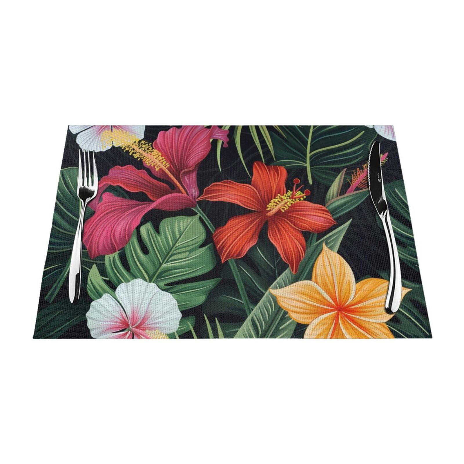 Tropical Flower Printed PVC Placemat 1 PCS for Kitchen Dining Table Heat-resistand Washable Table Mats 18x12 in