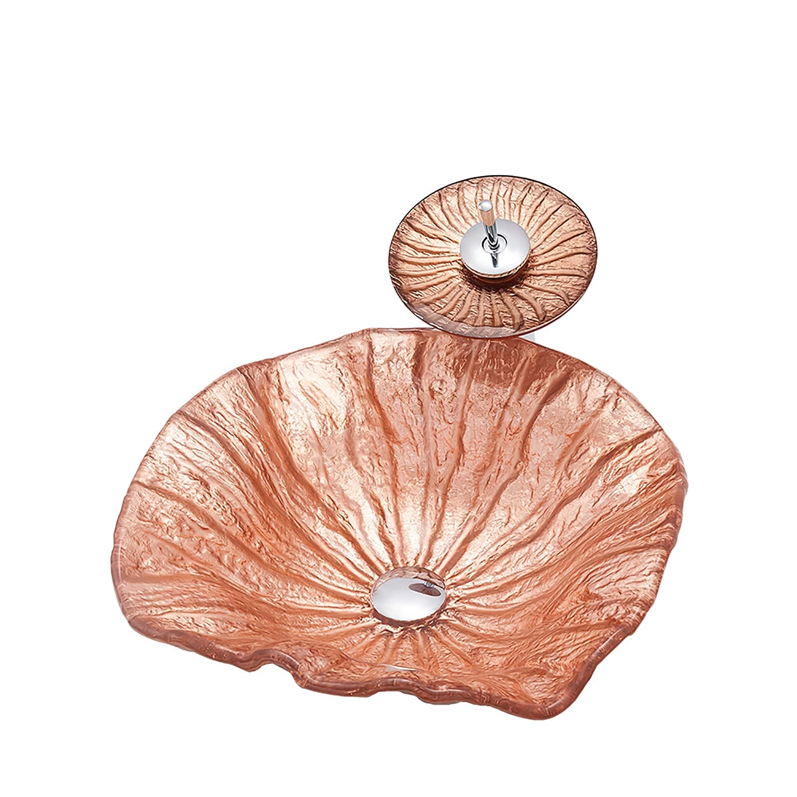 Lavabo de Recipiente para baño con Grifo y desagüe Combo Lavabo de Recipiente Lavabo de encimera de Vidrio Templado Lavabo de encimera de Forma Irregular Lavabo de Arte sobre encimera
