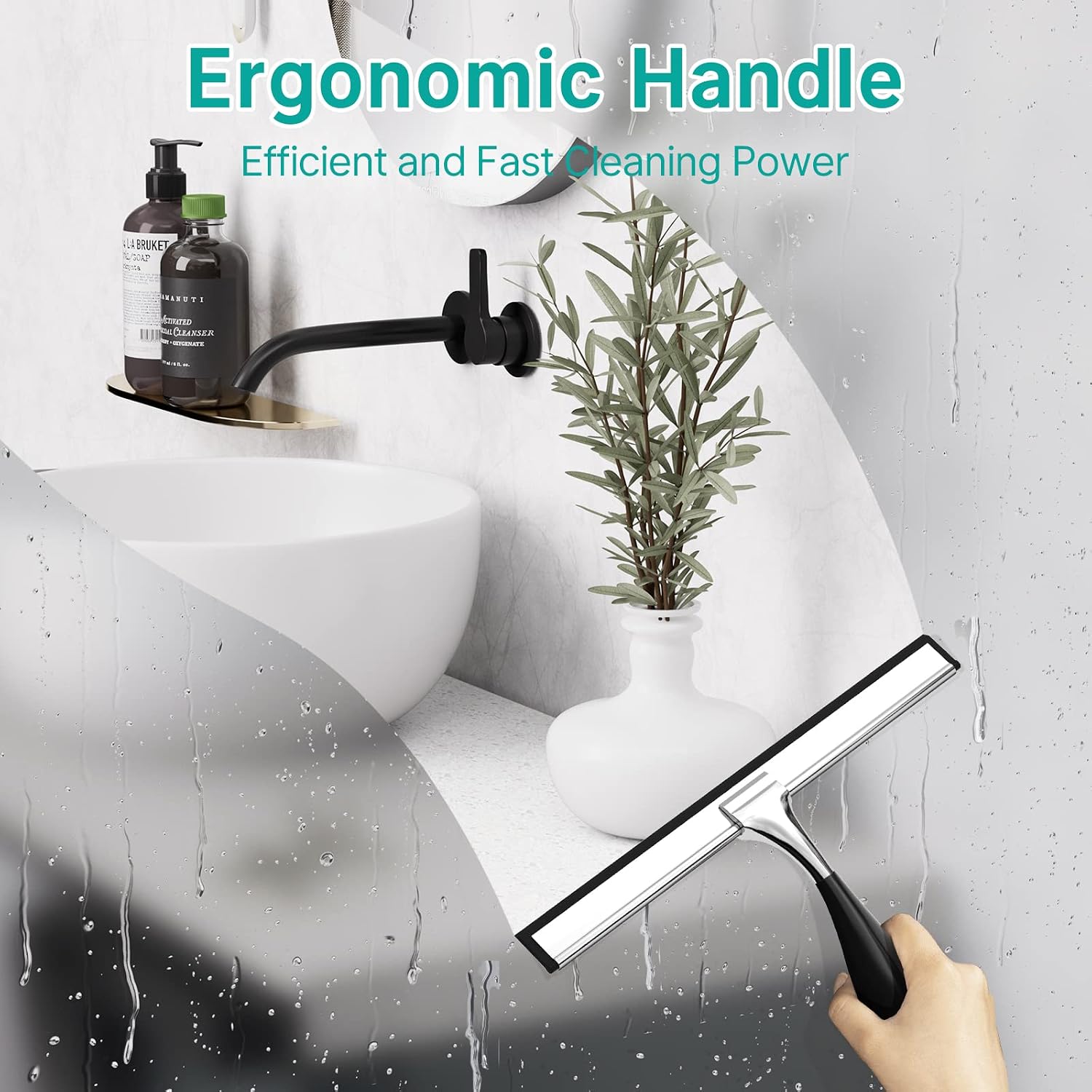 AmazerBath Shower Squeegee, Squeegee for Shower Glass Door, All-Purpose Car Window Squeegee for Shower Doors Tiles Mirror, Stainless Steel, Non-Slip Handle, Long Blade, 10 Inches
