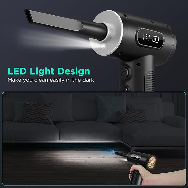 ONEWAY Compressed Air Duster Cleaner for PC, Electric Air Duster Rechargable,Cordless Reusable Air Blower Duster with LED Light,3 Gear Digital Air Duster,Replace Canned Air Duster for Laptop,Keyboard - 5