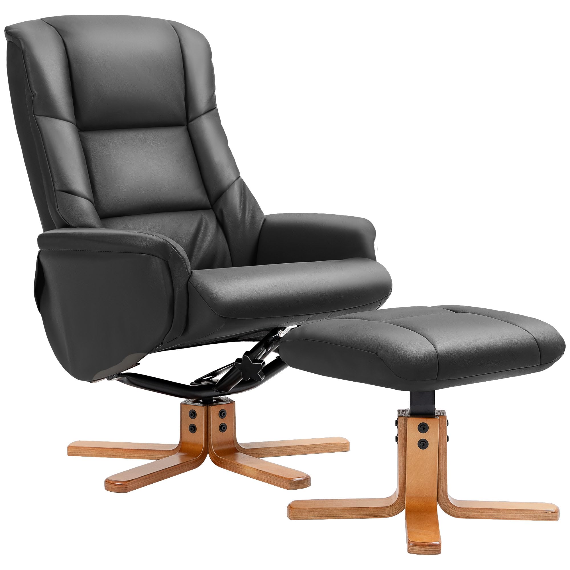 Homcom Unisex Black Recliner Armchair With Wood Base, Upholstered Reclining Chair,