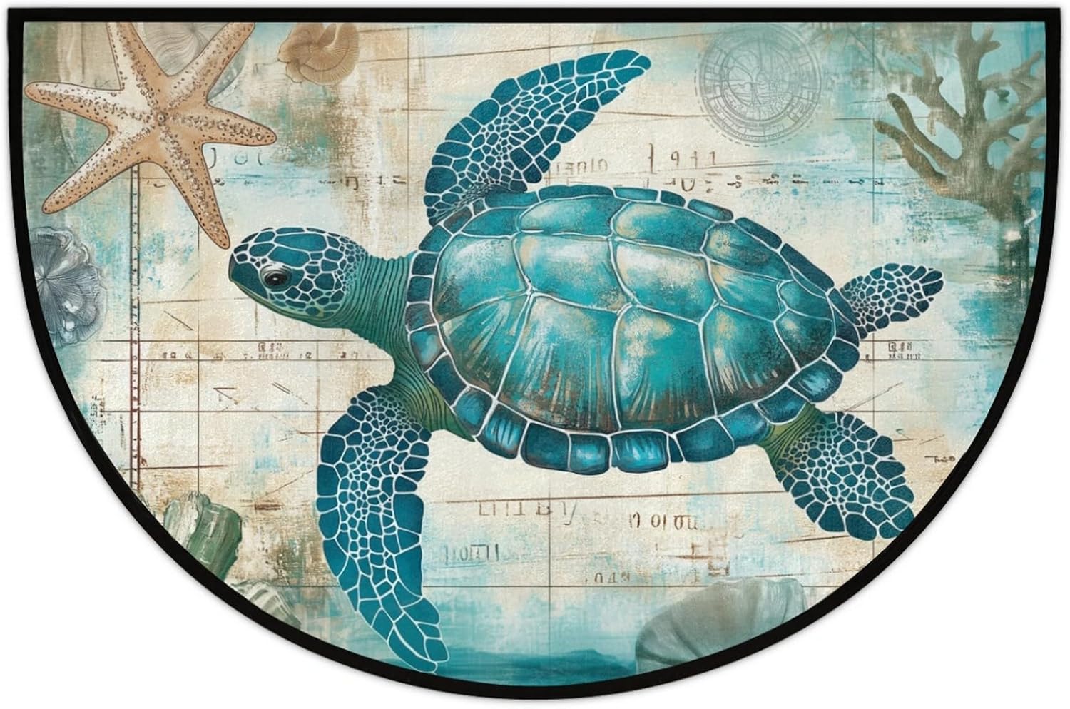 Turtle Retro Map Half Round Door Mat Indoor Entrance Nautical Sea Non-Slip Semi Circle Rug Doormat Outdoor Bathroom Welcome Floor Mats Washable Half Moon Rugs Home Patio Decor 36X24 Inch