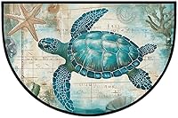 Vista 7 de Tapete semicircular con mapa retro de tortuga para entrada interior náutica, antideslizante, semicírculo, tapete para puerta de baño al aire libre