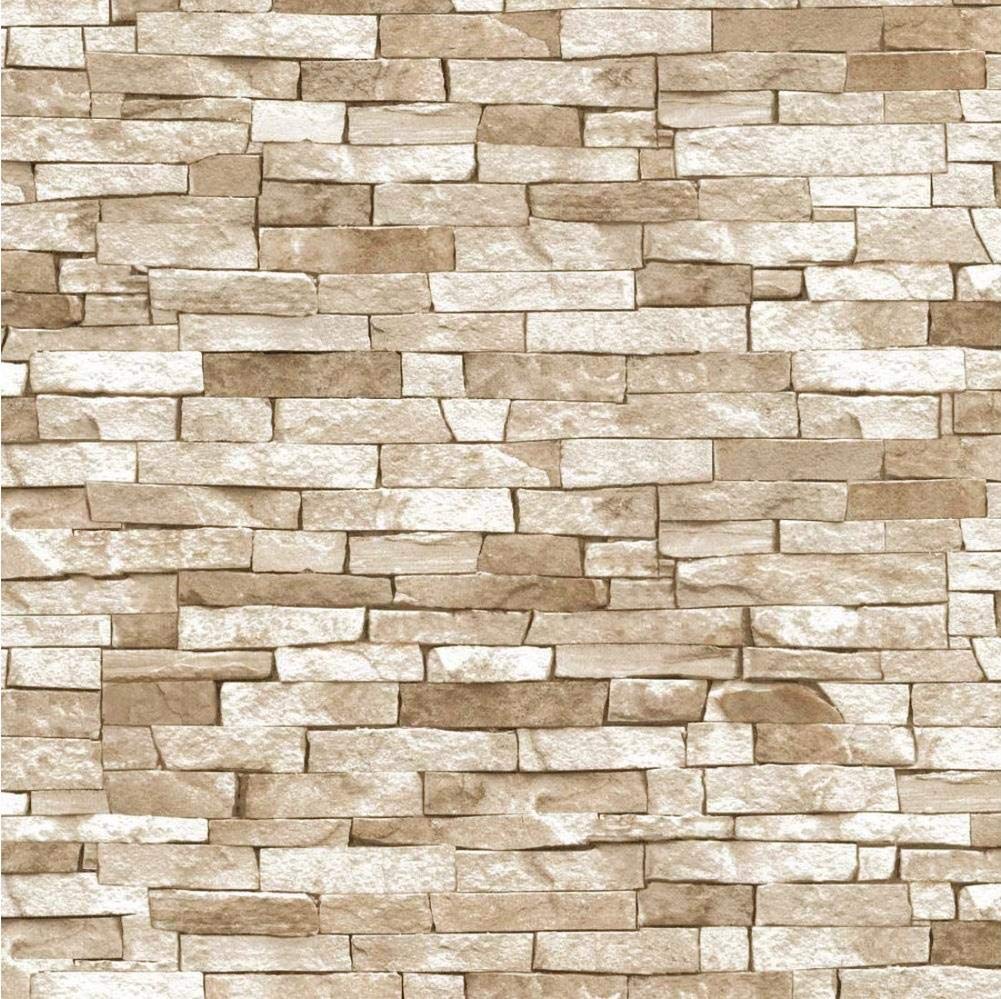 Yöl Beige,Grey 3D Effect Brick Wallpaper Beige Natural Stone Slate Rustic Weathered Texture Y�L