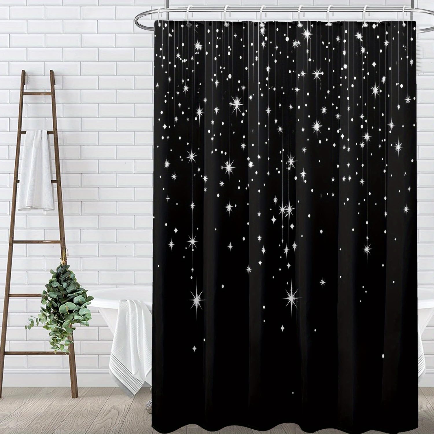 1 pezzo 180x220CM Fantasia del cielo stellato nero Tenda da doccia con gancio, in poliestere, per finestre e pareti, vasca da bagno, bagno, lavabile in lavatrice, universale per tutte le stagioni.