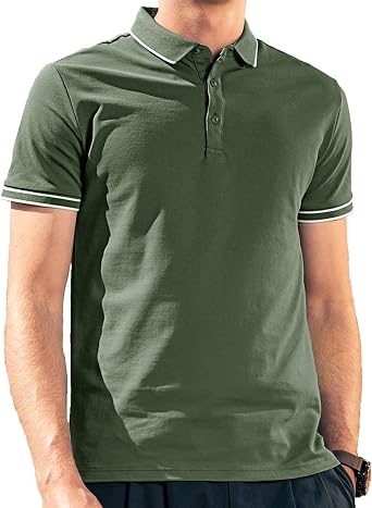 Mens Polo Shirts for Men Short Sleeve Striped Pique Cotton Polo Shirt Business Casual Layering Top