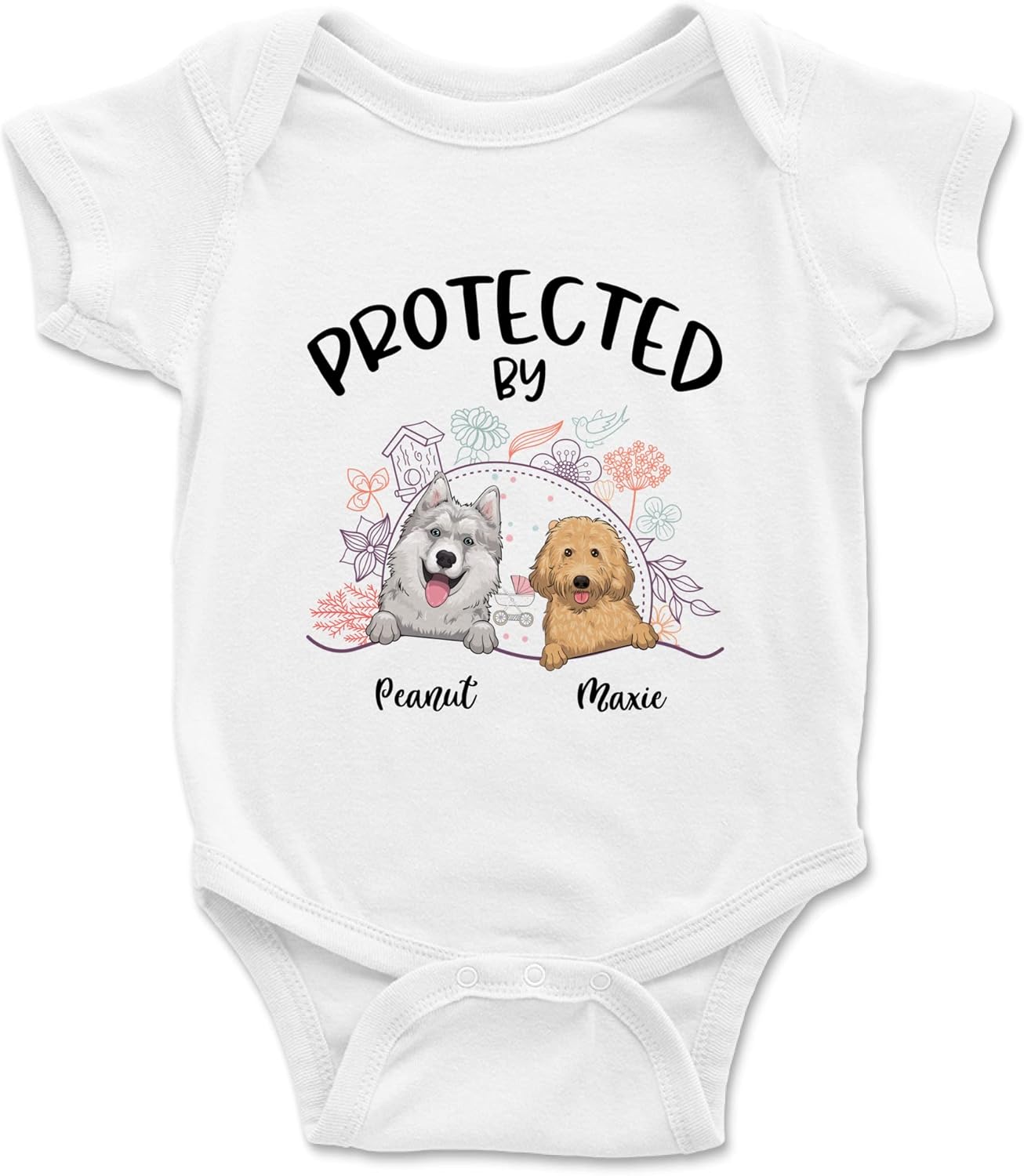 Gossby Custom Baby Onesie - Baby Boy, Girl Bodysuit with Dog Design, Name - Newborn, Baby, New Parents Gift - 0-24 Months