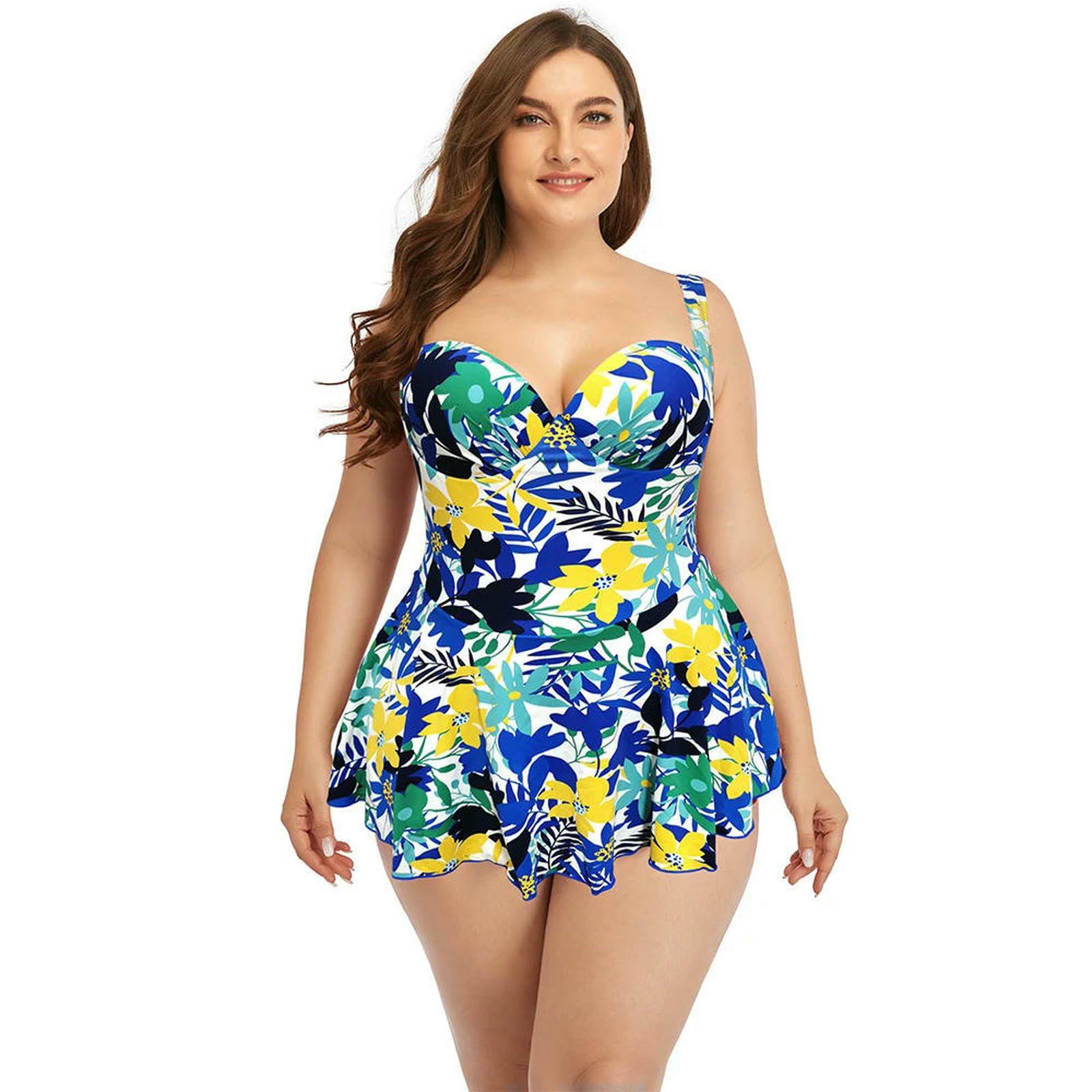 Maillot de bain femmes robe push-up à pois avec contrôle du ventre et jupe intégrée