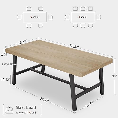 Miniatura 4 de IDEALHOUSE Mesa de comedor rústica para 6-8 personas, mesa de cocina rectangular de 78.7 pulgadas de largo, mesas de cocina de madera industrial con