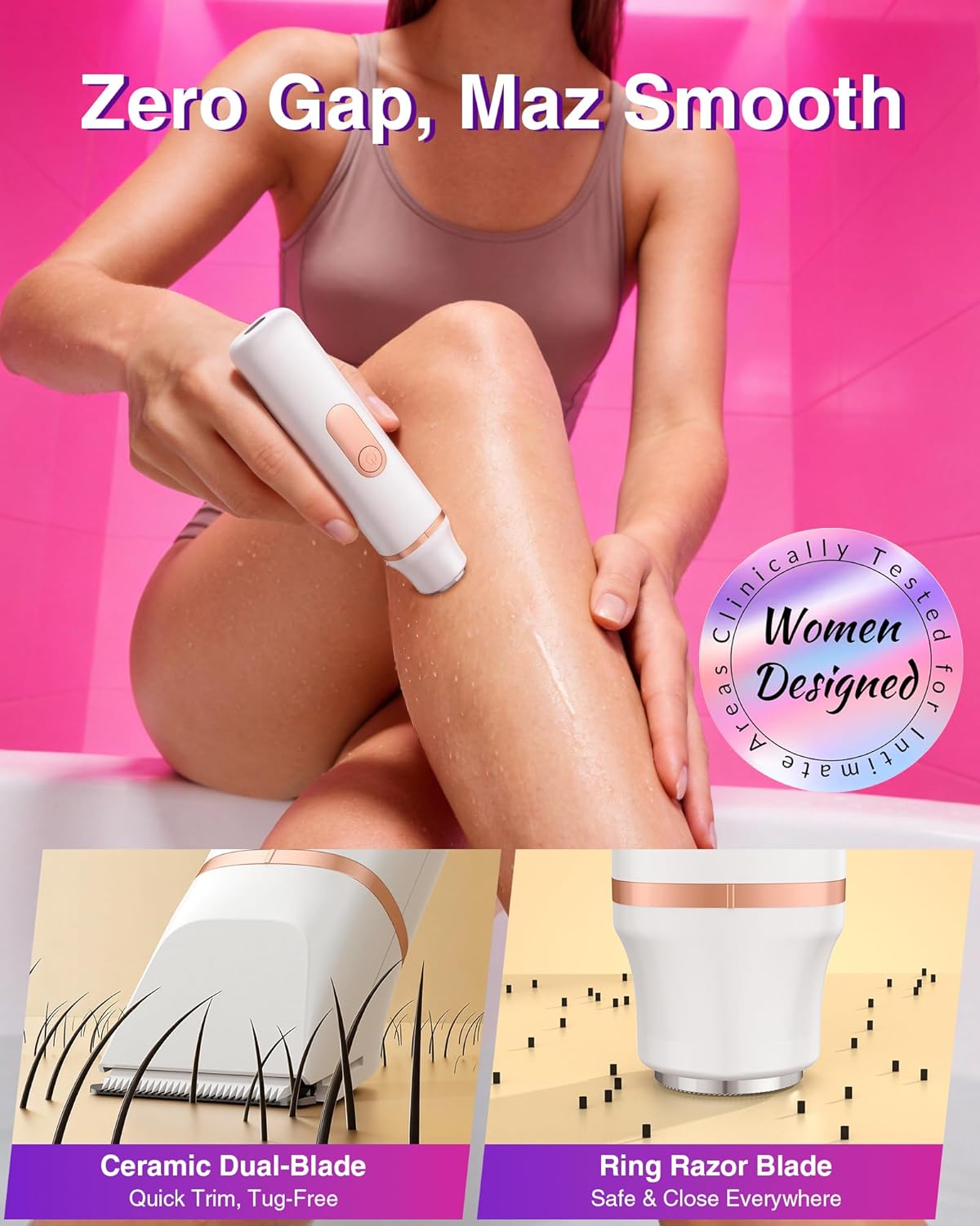 Bikini Trimmer for Women: 3-in-1 LED Display Painless Electric Razor & Shaver for Face, Body & Pubic Hair, IPX7 Waterproof Cordless Body Hair Trimmer, Easy Cleaning & USB Charge Dock, Gift-Ready