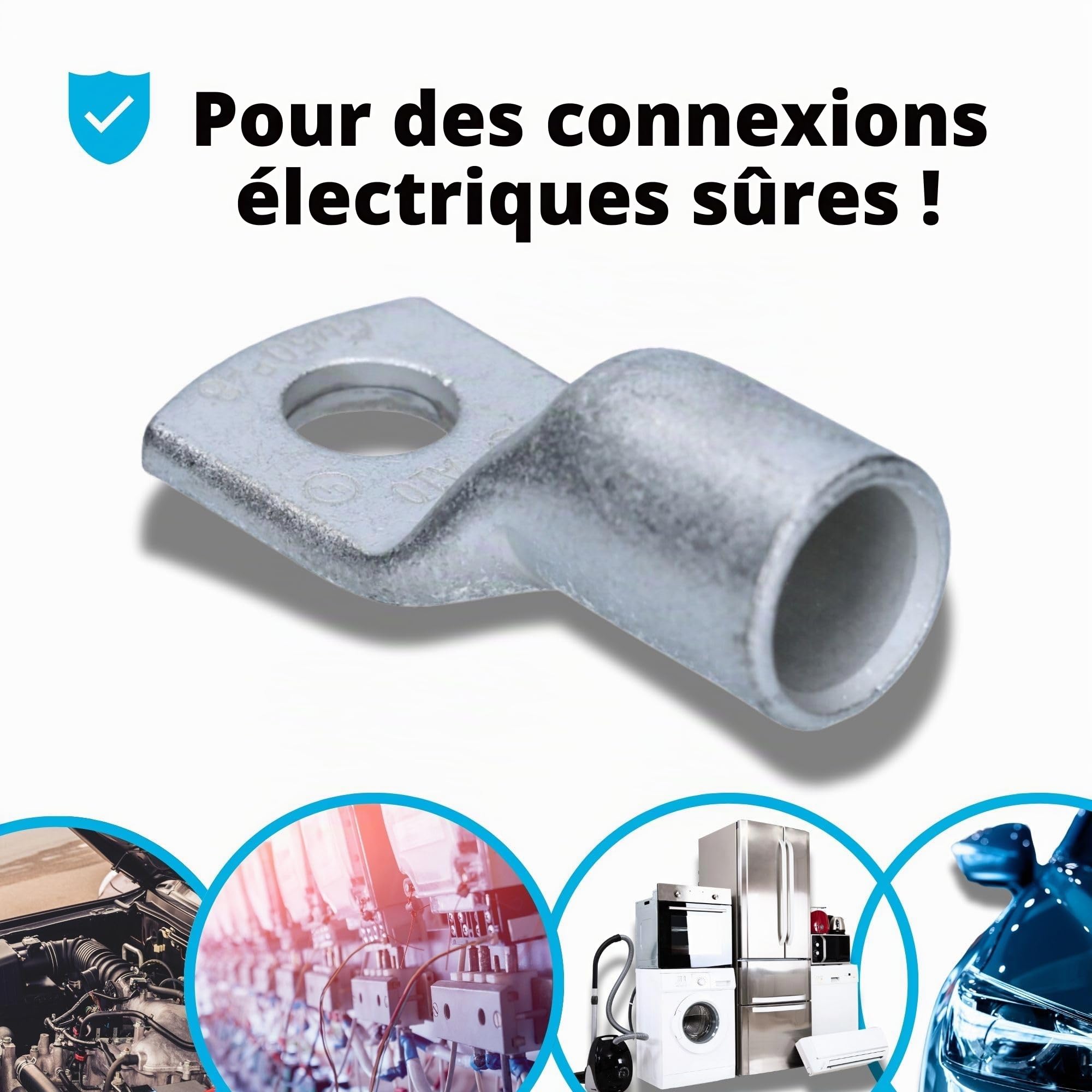 Cembre A10-M8 Lot de 10 Cosses Tubulaires en Cuivre Étamé 50 mm² | Connecteurs à sertir unisoliert pour câbles électriques, œillet M8, haute conductivité, idéal auto et maison.
