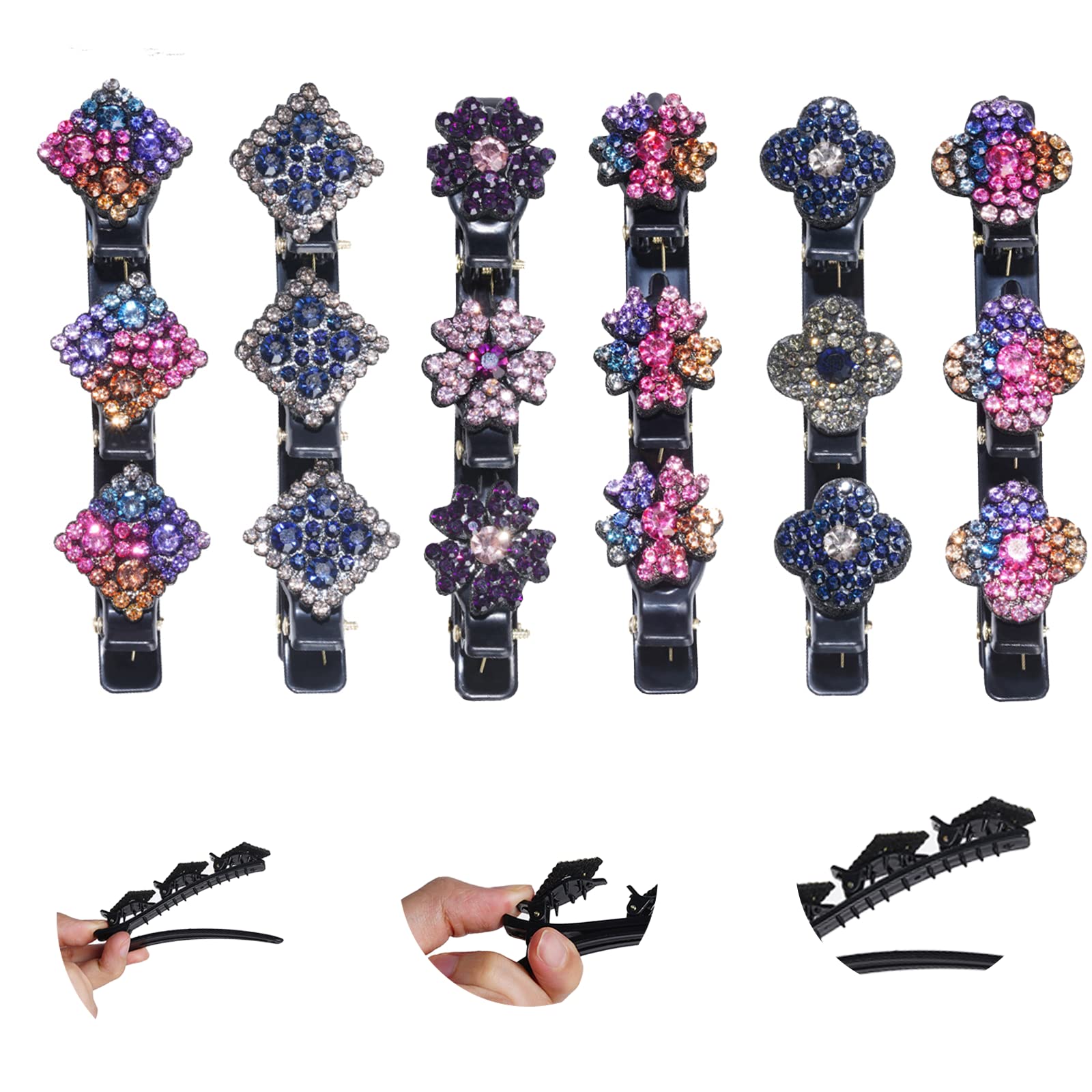 Photo 1 of (pack of 2) hoyuwak 6Pcs Braided Hair Clips for Women Girls Barrette with 3 Clips on Top Sparkling Crystal Stone Hair Accessories for Braid Lift Up Style Hair Clip with 3 Small Clips for Hair Styling