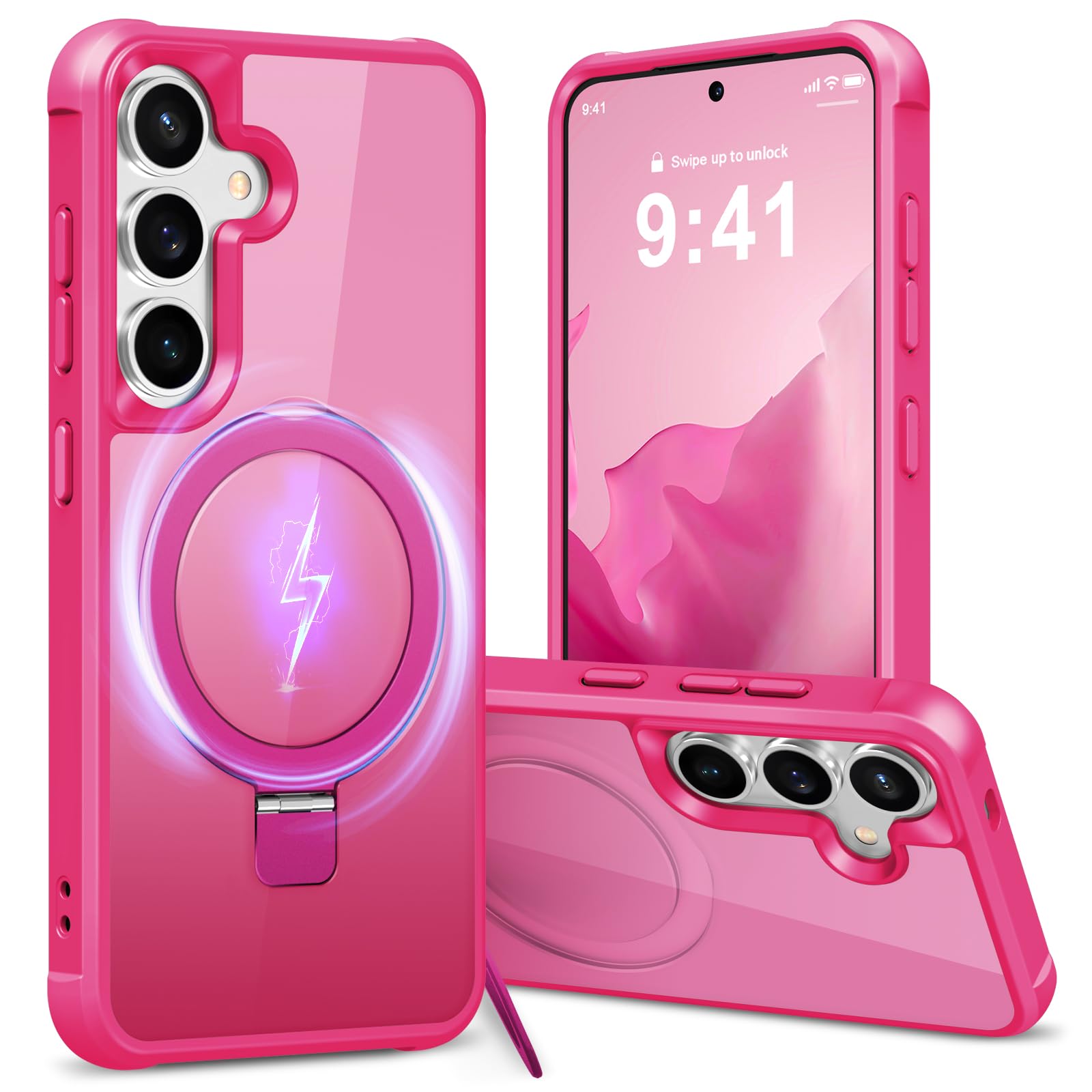 Hocase for Samsung Galaxy S25 Case, with Ring Stand [Magnetic Wireless Charging Supported] [Military Grade Protection] Slim Shockproof Translucent