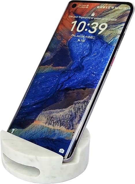 fashciaga Luxurious Marble Cell Phone Stand Holder for Cellphone Tablet On Desk, Countertop, Table, Nightstand. Heavy Real Stone Mobile Phone Stands (Hollow)