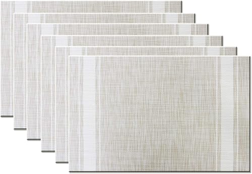 Miniatura 35 de Juego de 6 manteles individuales para mesa de cocina, lavables, 12 x 18 pulgadas, manteles individuales tejidos de PVC fáciles de limpiar (azul Azul