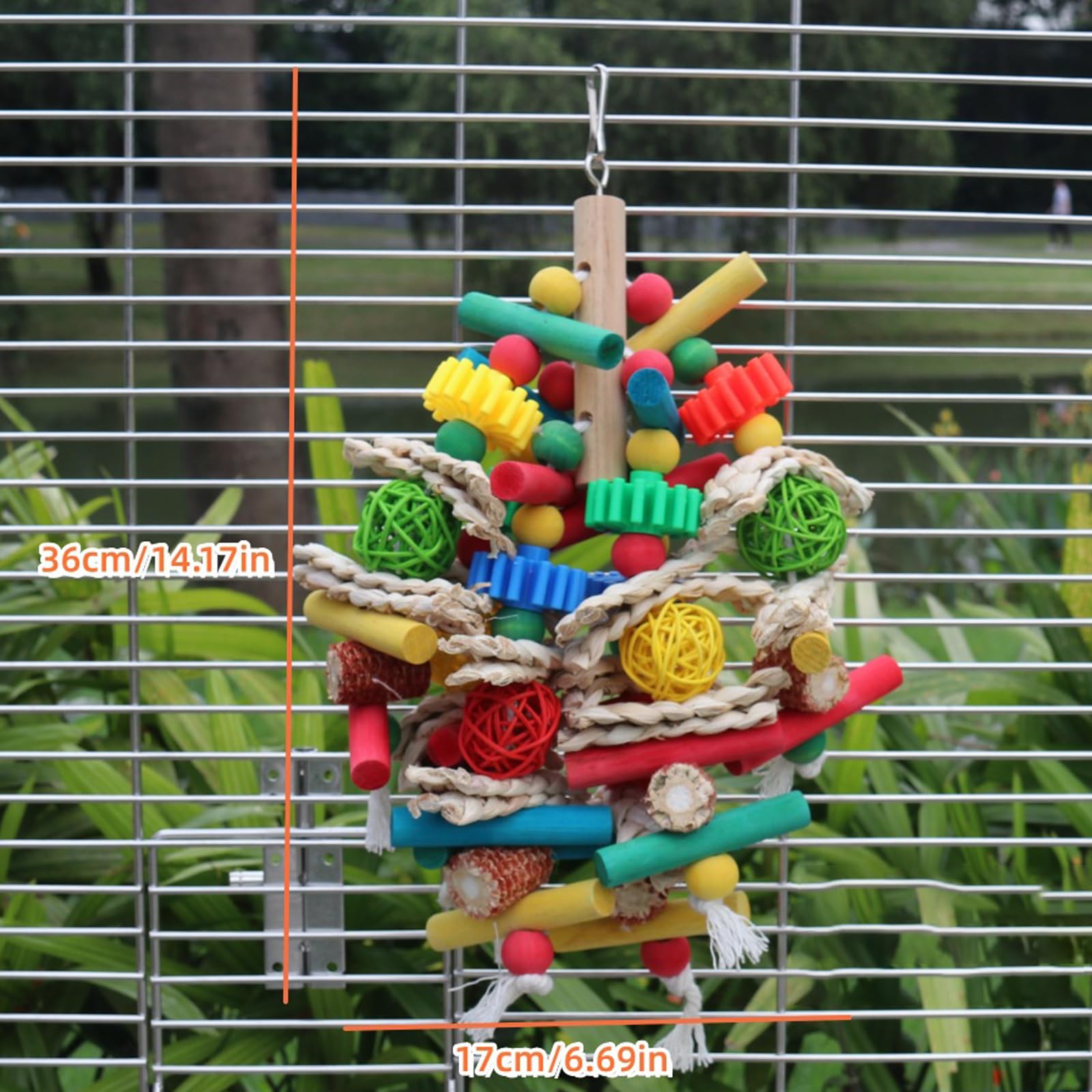 DEFKIYT Juguetes De Loros Extra Grandes, Juguetes Para Masticar Pájaros, Coloridos Pajareros Naturales De Madera Con Mazorcas De Maíz, Jaula De Bolas Takraw Para Cacatúas, Conures, Gris Africano