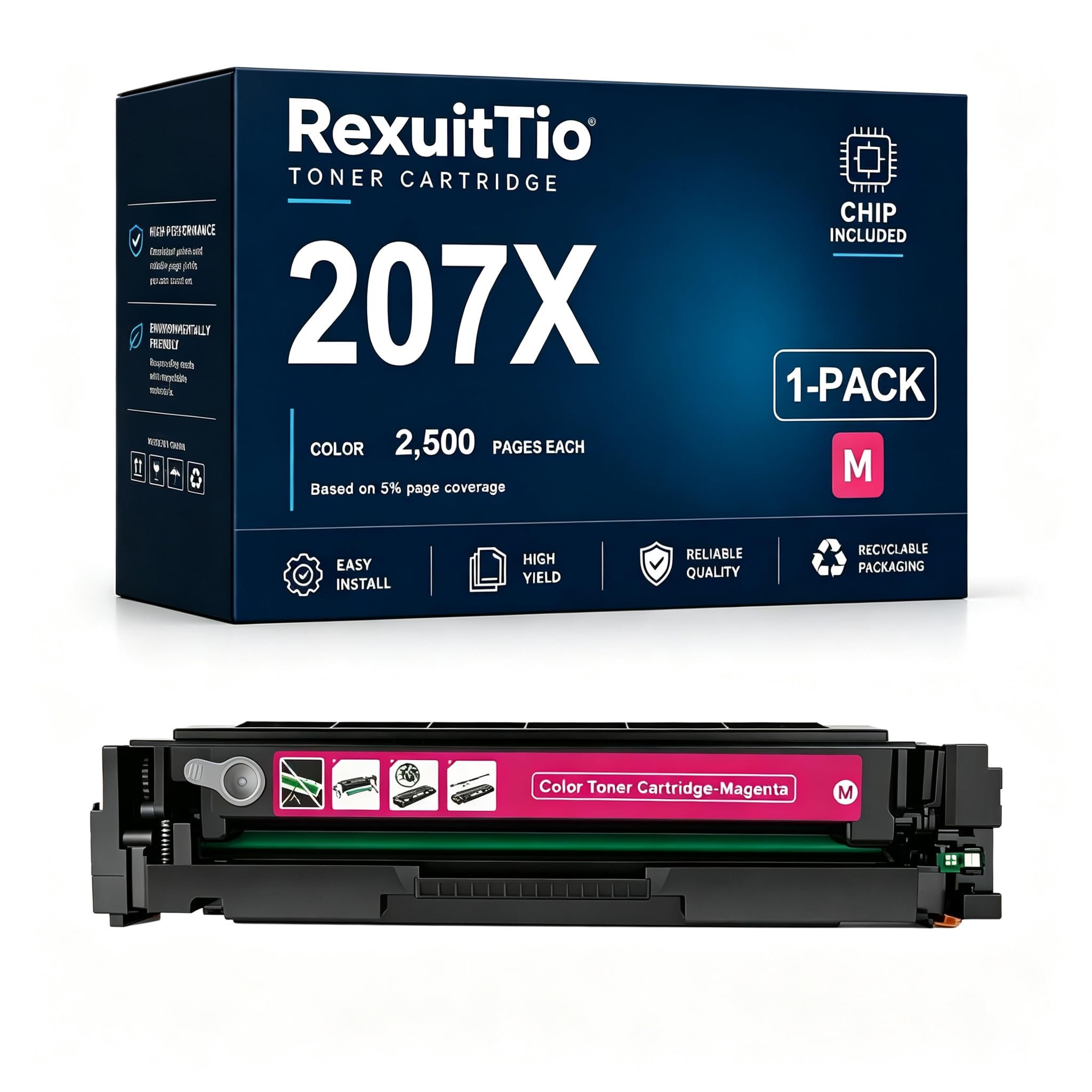 Remplacement de la Cartouche de Toner Compatible à Haut rendement 207X pour w2210a w2211a w2212a w2213a avec la dernière Puce, Convient à l'imprimante Laser HP MFP M282nw M283cdw M255dw M282nw